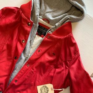 Obey Varsity Lover Red Hooded Faux Leather Jacket